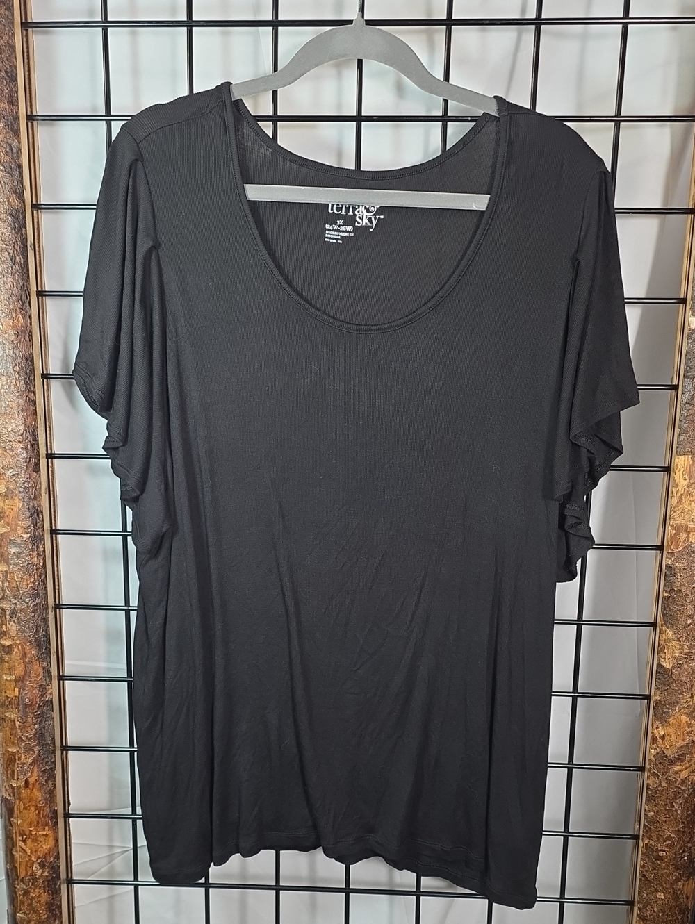 Terra & Sky Black Scoop Neck Flutter Sleeve Tee